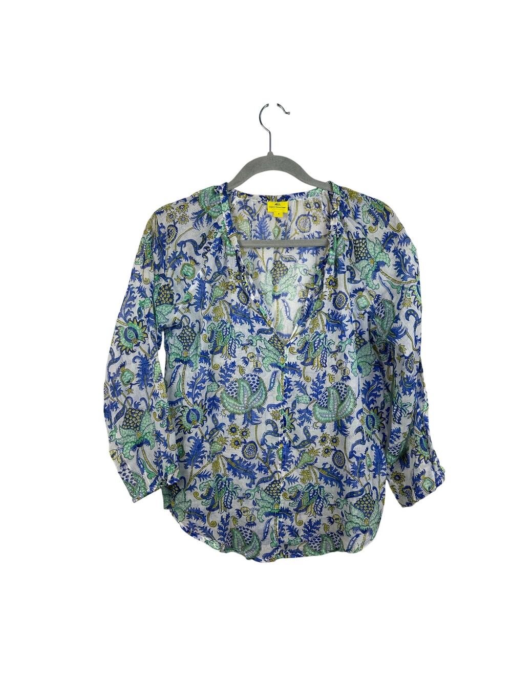 Roller Rabbit Printed Paisley Blouse Sheer‎ Cotton Gauzy Size Small EUC